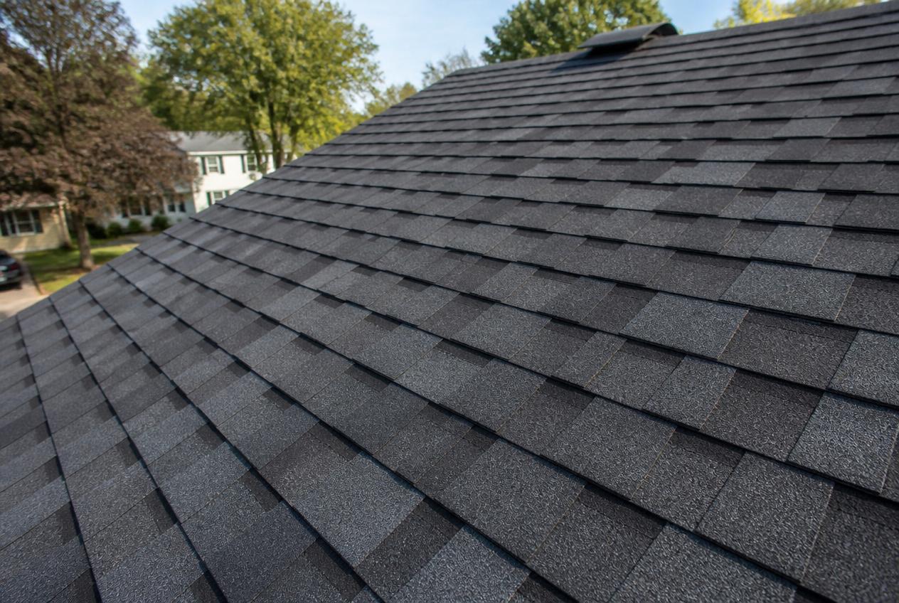 Close-up of newly installed architectural asphalt shingles