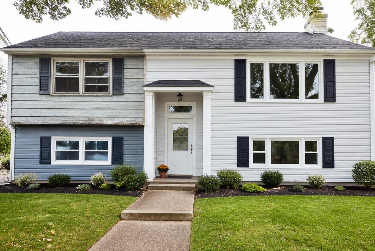 New white vinyl replacement windows with wrapped exterior trim